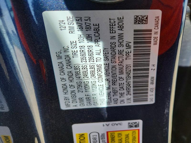 53801786 :رقم المزاد ، 2HKRS4H71SH452751 vin ، 2025 Honda Cr-v مزاد بيع