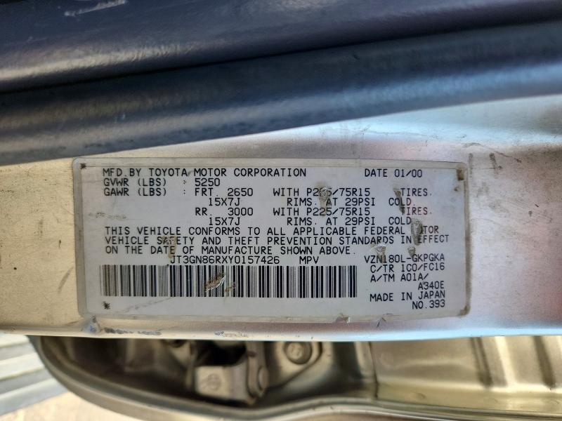 52945736 :رقم المزاد ، JT3GN86RXY0157426 vin ، 2000 Toyota 4runner مزاد بيع