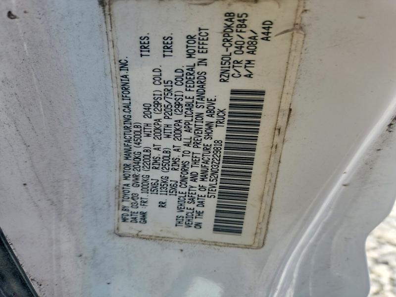 2003 Toyota Tacoma მანქანა იყიდება აუქციონზე, vin: 5TEVL52N03Z229818, აუქციონის ნომერი: 53119986