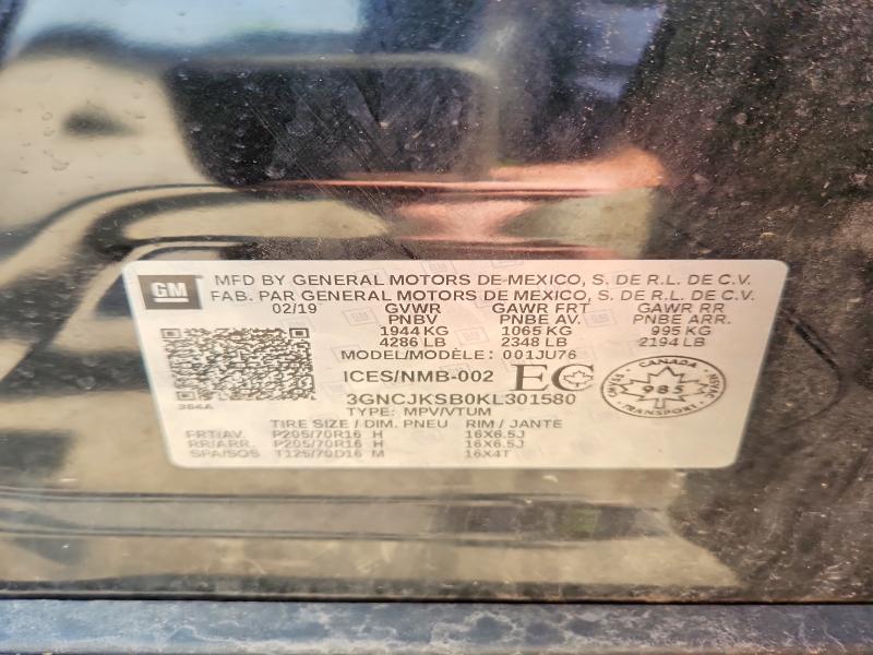 Продаж на аукціоні авто 2019 Chevrolet Trax, vin: 3GNCJKSB0KL301580, номер лоту: 55052506