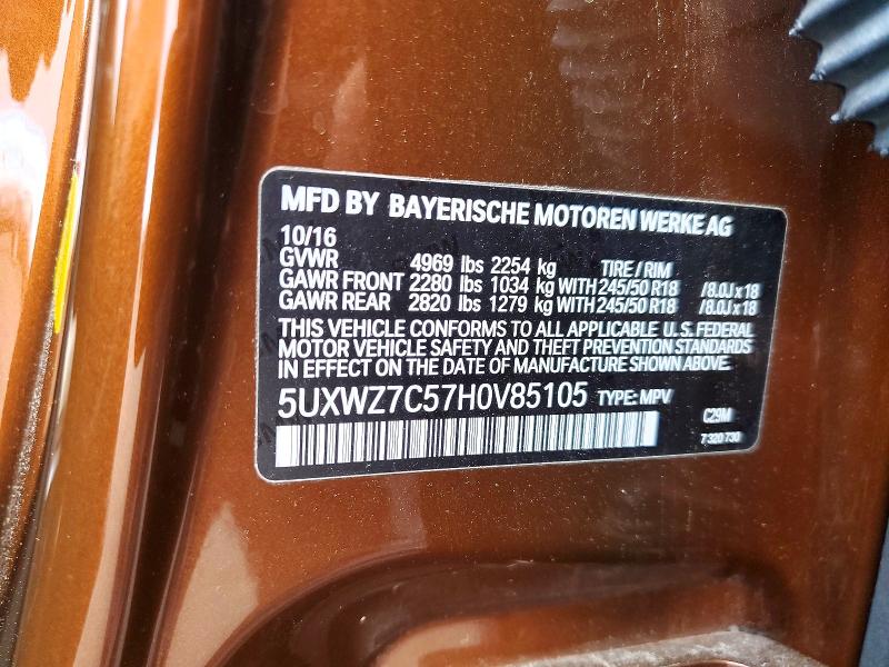 Aukcja sprzedaży 2017 Bmw X3, vin: 5UXWZ7C57H0V85105, numer aukcji: 52369636