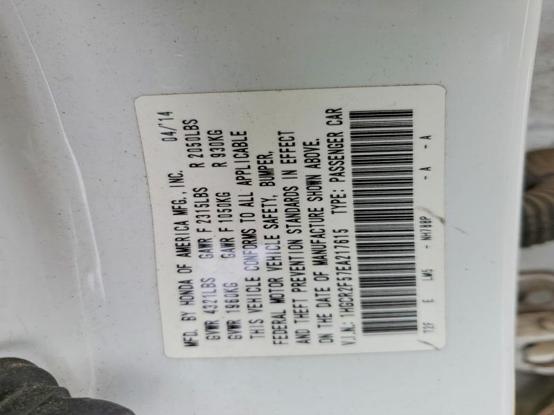 54181736 :رقم المزاد ، 1HGCR2F57EA217615 vin ، 2014 Honda Accord مزاد بيع