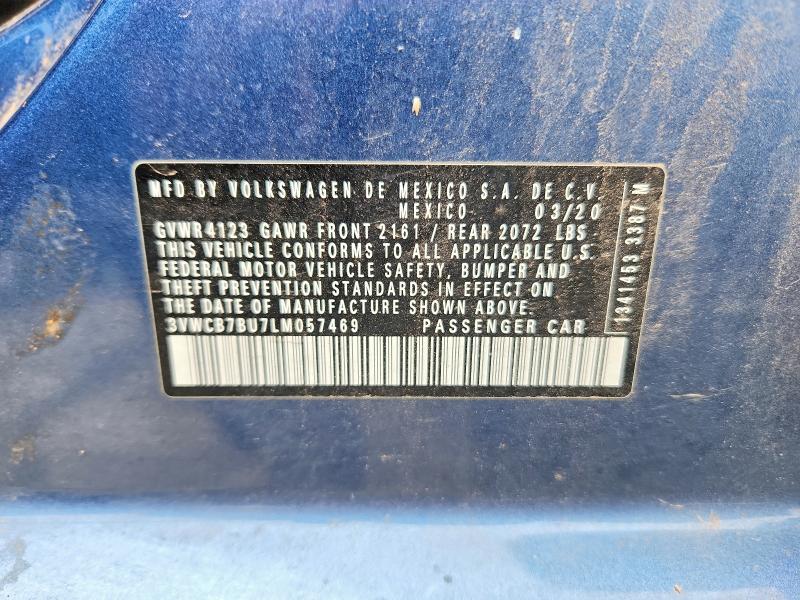 2020 Volkswagen Jetta მანქანა იყიდება აუქციონზე, vin: 3VWCB7BU7LM057469, აუქციონის ნომერი: 54124596