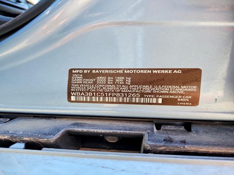 2015 Bmw 320 მანქანა იყიდება აუქციონზე, vin: WBA3B1C51FP831265, აუქციონის ნომერი: 53317366