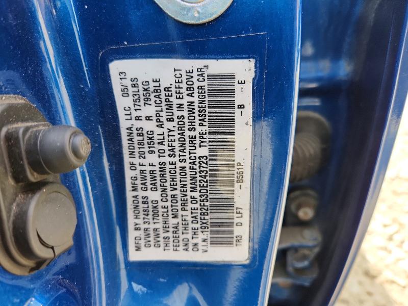 Продаж на аукціоні авто 2013 Honda Civic, vin: 19XFB2F53DE243723, номер лоту: 54082106