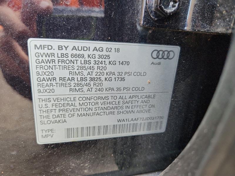 53656306 :رقم المزاد ، WA1LAAF72JD031730 vin ، 2018 Audi Q7 مزاد بيع