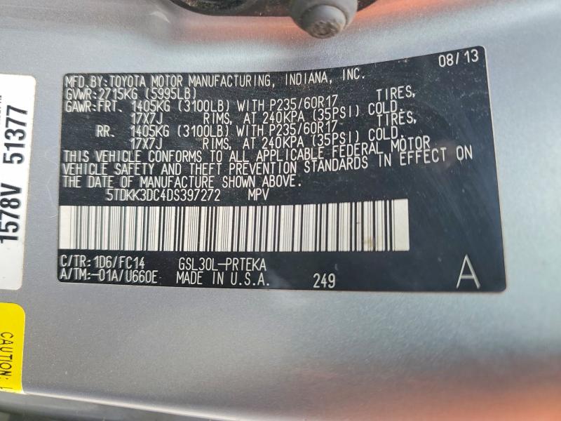 Продажа на аукционе авто 2013 Toyota Sienna, vin: 5TDKK3DC4DS397272, номер лота: 54718196