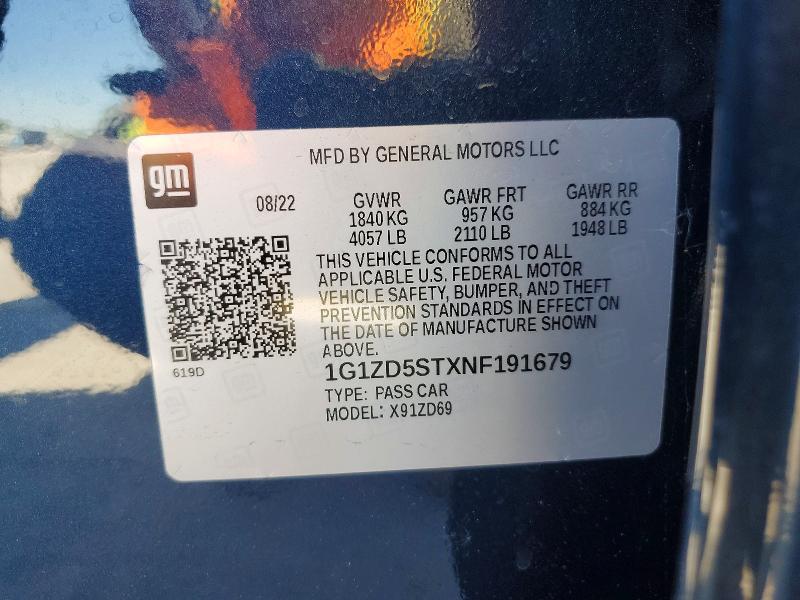2022 Chevrolet Malibu მანქანა იყიდება აუქციონზე, vin: 1G1ZD5STXNF191679, აუქციონის ნომერი: 52273726