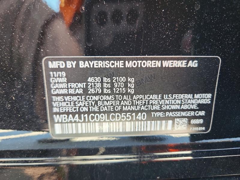Aukcja sprzedaży 2020 Bmw 430i, vin: WBA4J1C09LCD55140, numer aukcji: 52406986