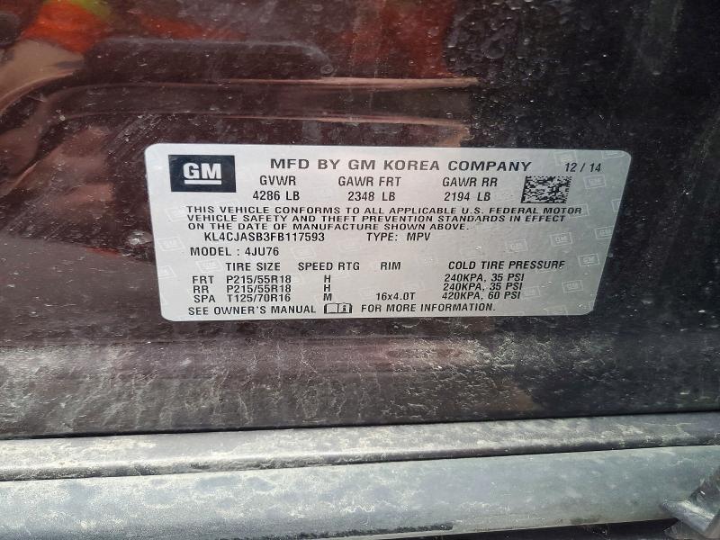 Aukcja sprzedaży 2015 Buick Encore, vin: KL4CJASB3FB117593, numer aukcji: 53994506