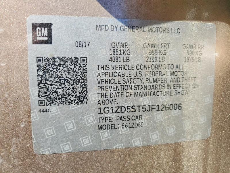 Aukcja sprzedaży 2018 Chevrolet Malibu, vin: 1G1ZD5ST5JF126006, numer aukcji: 52451606