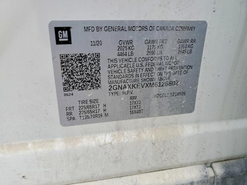 53419296 :رقم المزاد ، 2GNAXKEVXM6128802 vin ، 2021 Chevrolet Equinox مزاد بيع