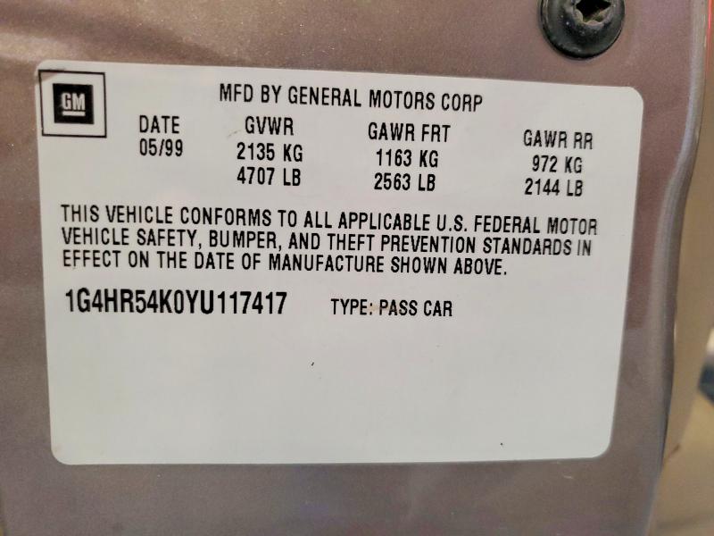 Продажа на аукционе авто 2000 Buick Lesabre, vin: 1G4HR54K0YU117417, номер лота: 53597276