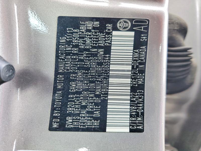 53508006 :رقم المزاد ، 2T1BURHE7EC065944 vin ، 2014 Toyota Corolla مزاد بيع