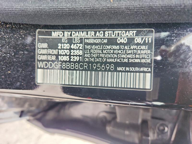 52248946 :رقم المزاد ، WDDGF8BB8CR195698 vin ، 2012 Mercedes-benz C مزاد بيع