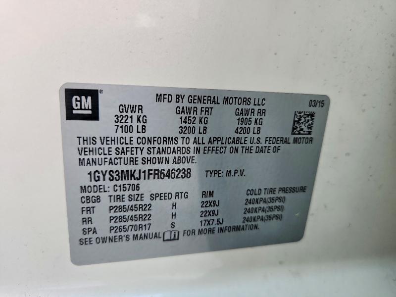 Продаж на аукціоні авто 2015 Cadillac Escalade, vin: 1GYS3MKJ1FR646238, номер лоту: 53936436