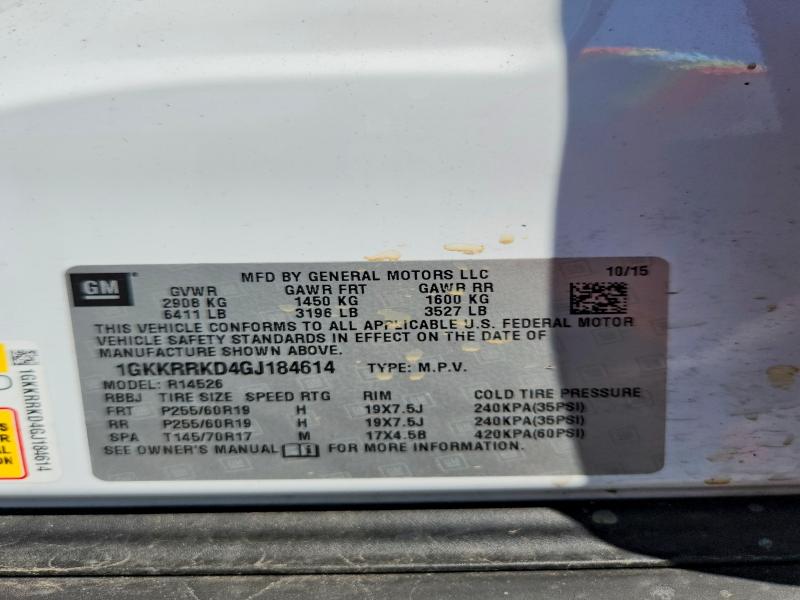 Aukcja sprzedaży 2016 Gmc Acadia, vin: 1GKKRRKD4GJ184614, numer aukcji: 53575586