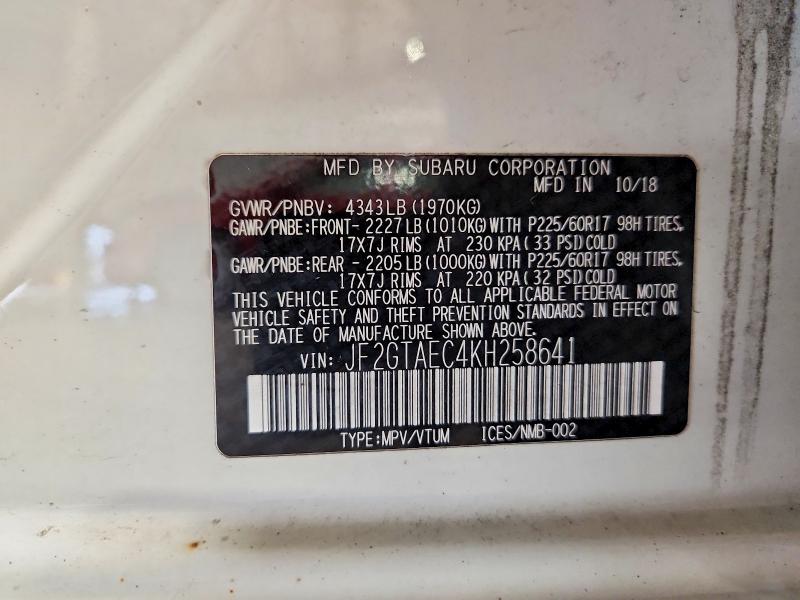 Aukcja sprzedaży 2019 Subaru Crosstrek, vin: JF2GTAEC4KH258641, numer aukcji: 53348686