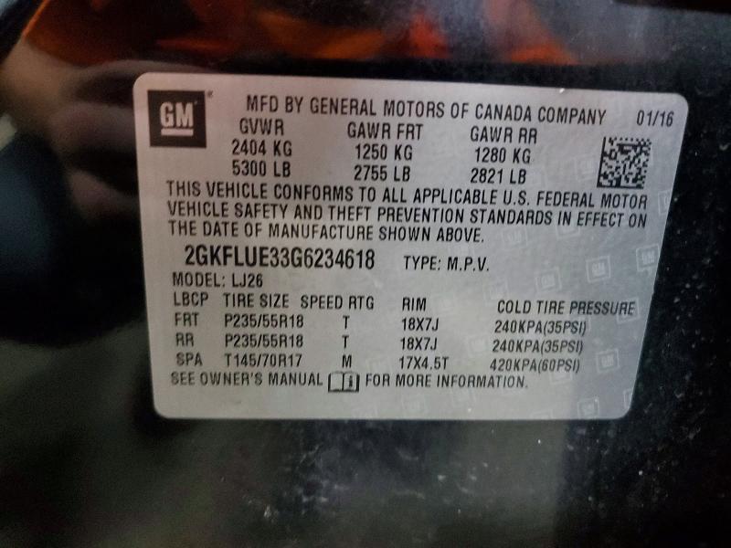Aukcja sprzedaży 2016 Gmc Terrain, vin: 2GKFLUE33G6234618, numer aukcji: 53704546