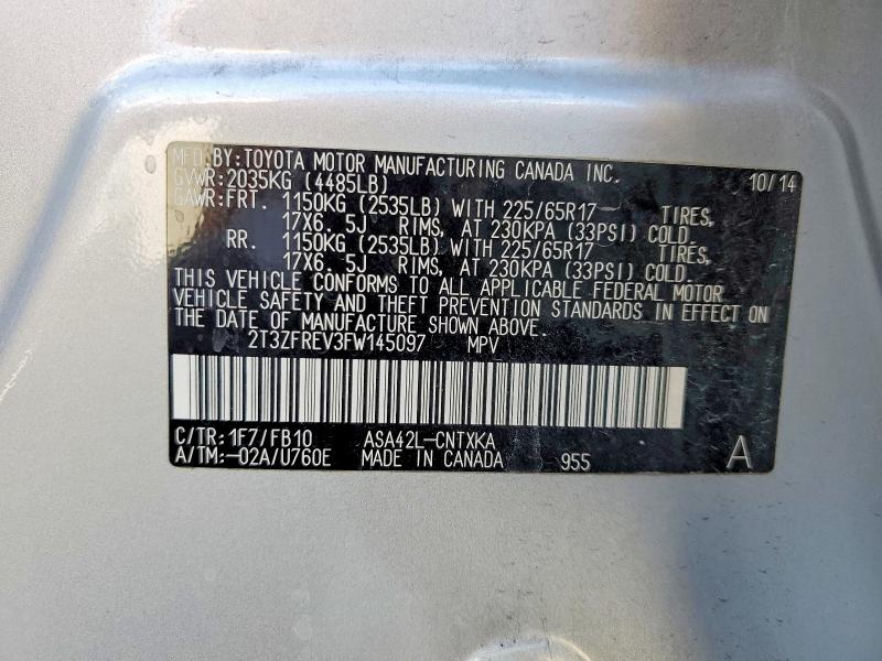 Продажа на аукционе авто 2015 Toyota Rav4, vin: 2T3ZFREV3FW145097, номер лота: 52082926