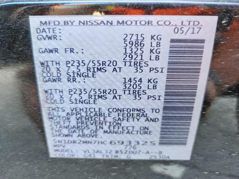 Aukcja sprzedaży 2017 Nissan Pathfinder, vin: 5N1DR2MN7HC693325, numer aukcji: 53555316