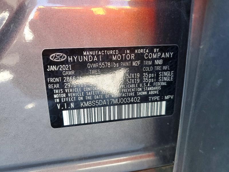 52897846 :رقم المزاد ، KM8S5DA17MU003402 vin ، 2021 Hyundai Santa Fe مزاد بيع