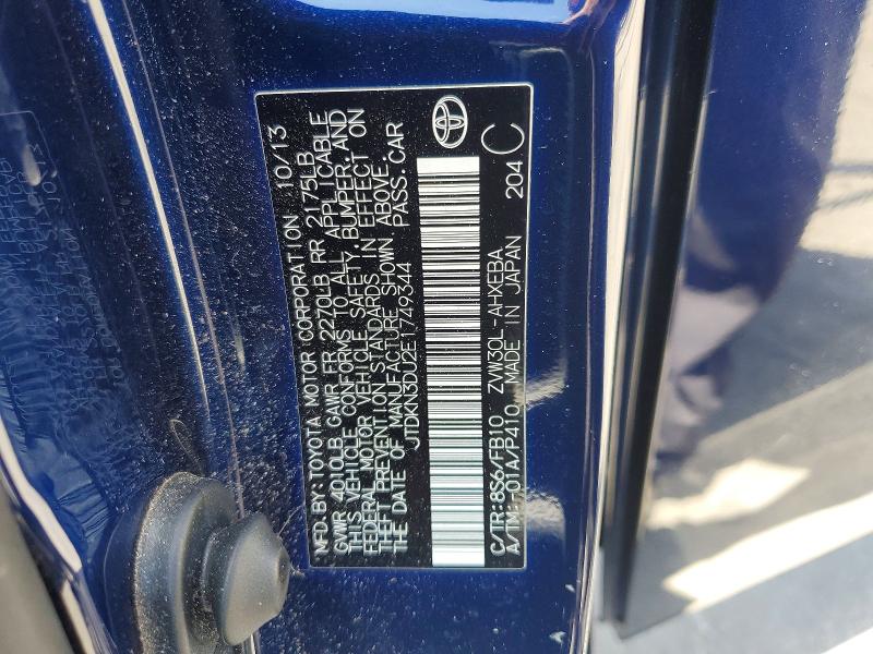 53807846 :رقم المزاد ، JTDKN3DU2E1749344 vin ، 2014 Toyota Prius مزاد بيع