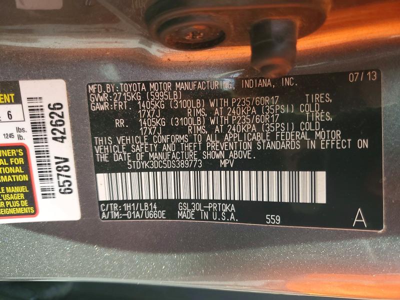 Продаж на аукціоні авто 2013 Toyota Sienna, vin: 5TDYK3DC5DS389773, номер лоту: 52098726