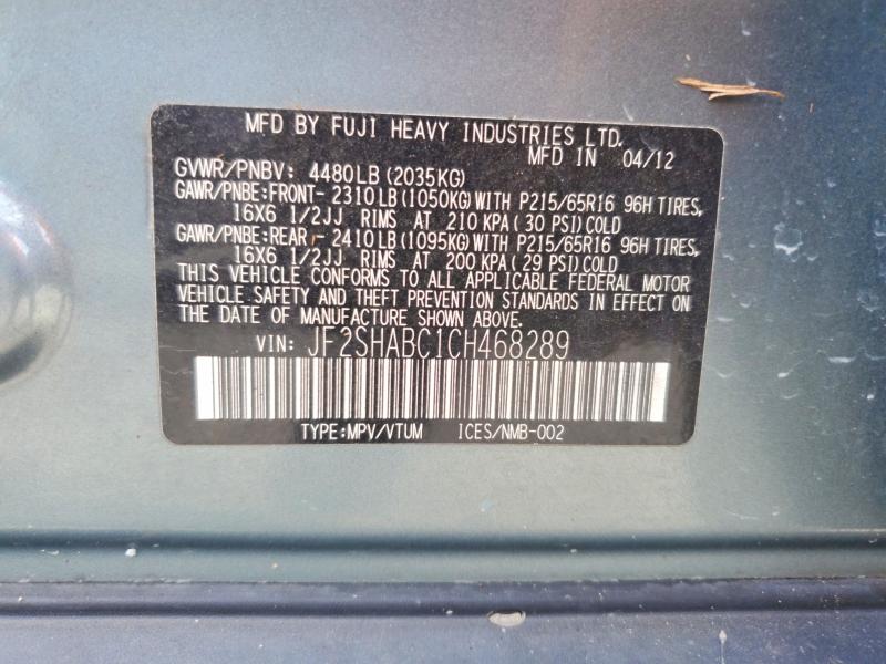 Продажа на аукционе авто 2012 Subaru Forester, vin: JF2SHABC1CH468289, номер лота: 55167076
