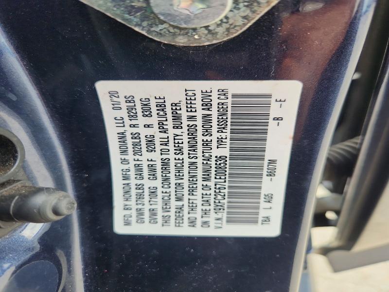 Aukcja sprzedaży 2020 Honda Civic, vin: 19XFC2F67LE008536, numer aukcji: 54793566