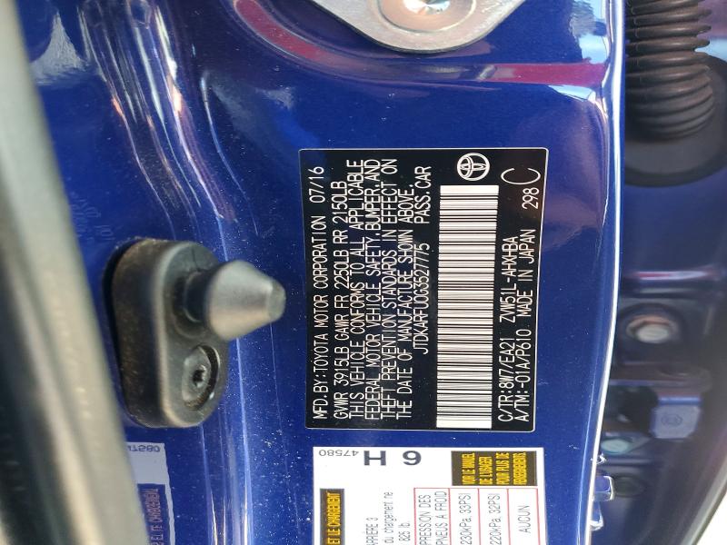 Auction sale of the 2016 Toyota Prius, vin: JTDKARFU0G3527775, lot number: 53473386
