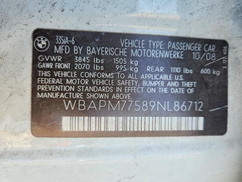Продажа на аукционе авто 2009 Bmw 335, vin: WBAPM77589NL86712, номер лота: 55500146
