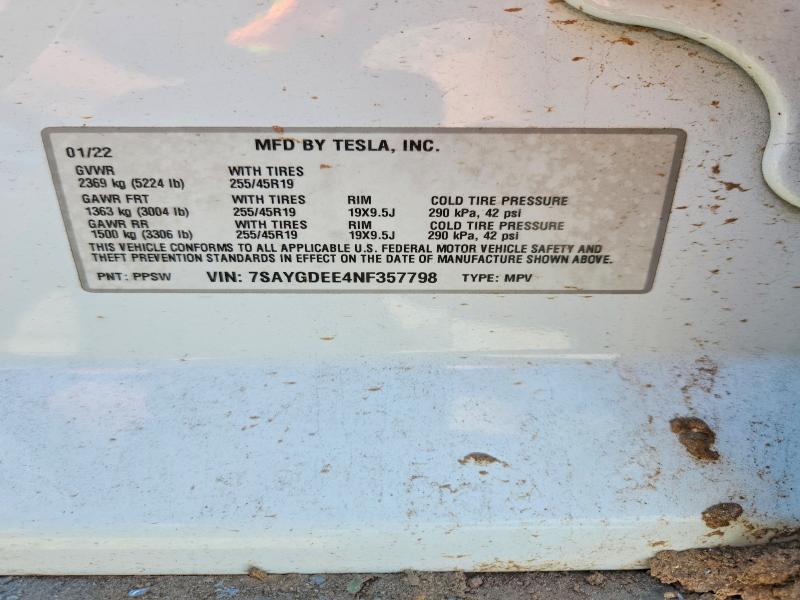 Aukcja sprzedaży 2022 Tesla Model Y, vin: 7SAYGDEE4NF357798, numer aukcji: 53797816