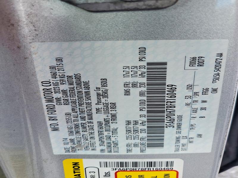 2015 Ford Fusion მანქანა იყიდება აუქციონზე, vin: 3FA6P0H78FR160469, აუქციონის ნომერი: 55593656