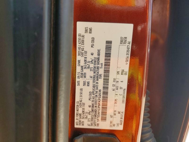 52762986 :رقم المزاد ، 1FTEW1CP9FKF02036 vin ، 2015 Ford F150 مزاد بيع