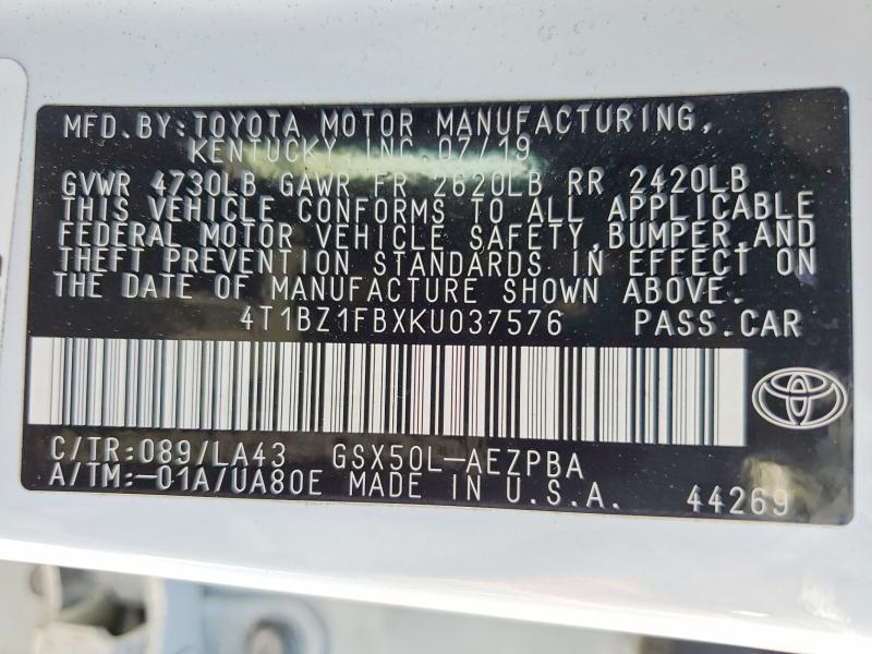 55019286 :رقم المزاد ، 4T1BZ1FBXKU037576 vin ، 2019 Toyota Avalon مزاد بيع