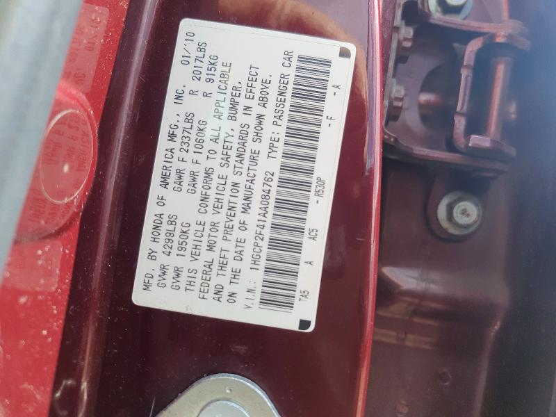 54498486 :رقم المزاد ، 1HGCP2F41AA084762 vin ، 2010 Honda Accord مزاد بيع