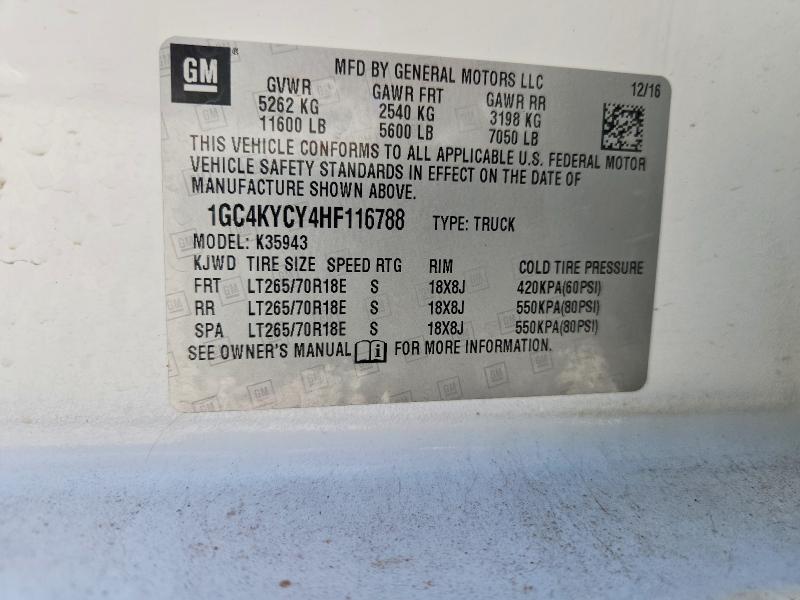 Продажа на аукционе авто 2017 Chevrolet Silverado, vin: 1GC4KYCY4HF116788, номер лота: 53389056
