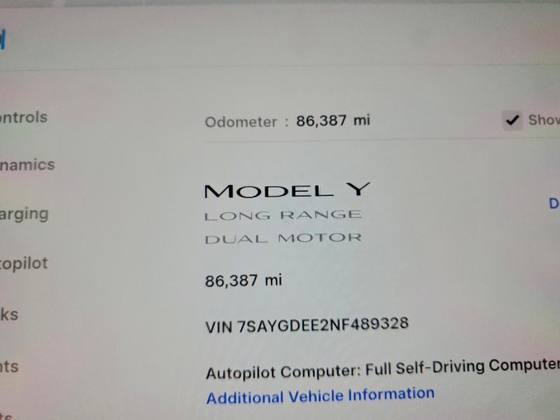 Продажа на аукционе авто 2022 Tesla Model Y, vin: 7SAYGDEE2NF489328, номер лота: 52192356