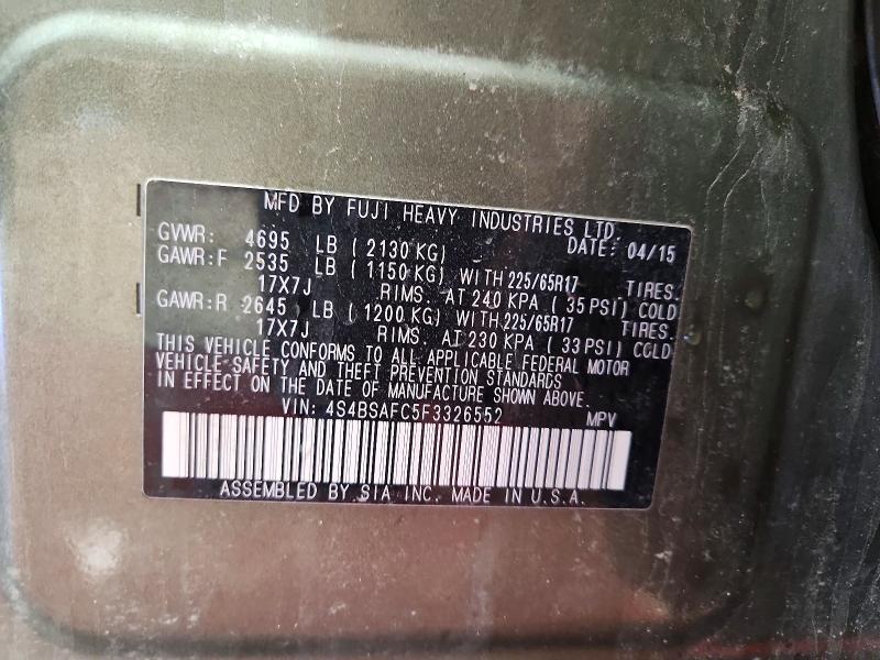2015 Subaru Outback მანქანა იყიდება აუქციონზე, vin: 4S4BSAFC5F3326552, აუქციონის ნომერი: 51878096