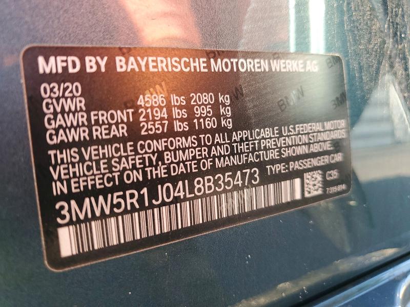 52540596 :رقم المزاد ، 3MW5R1J04L8B35473 vin ، 2020 Bmw 330i مزاد بيع