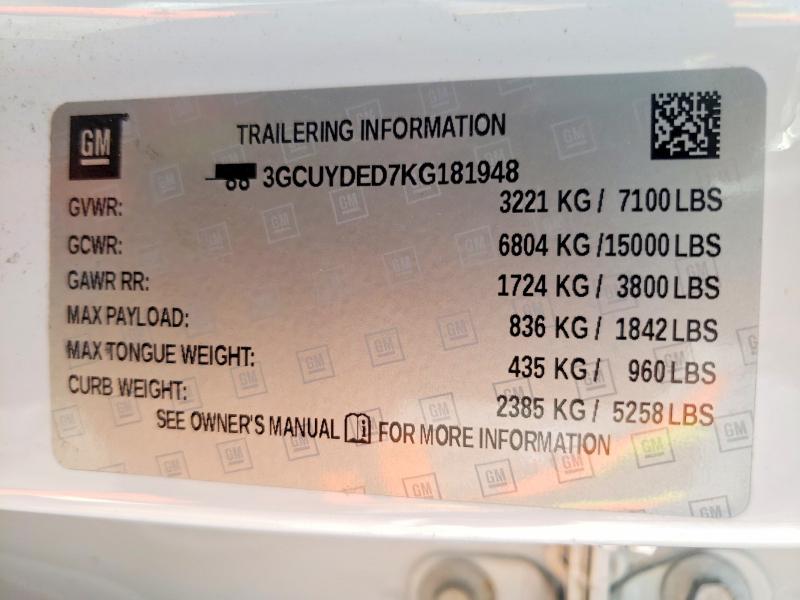 52526806 :رقم المزاد ، 3GCUYDED7KG181948 vin ، 2019 Chevrolet Silverado مزاد بيع