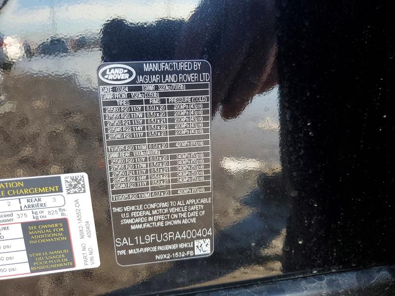 52610846 :رقم المزاد ، SAL1L9FU3RA400404 vin ، 2024 Land Rover Range Rover Sport مزاد بيع