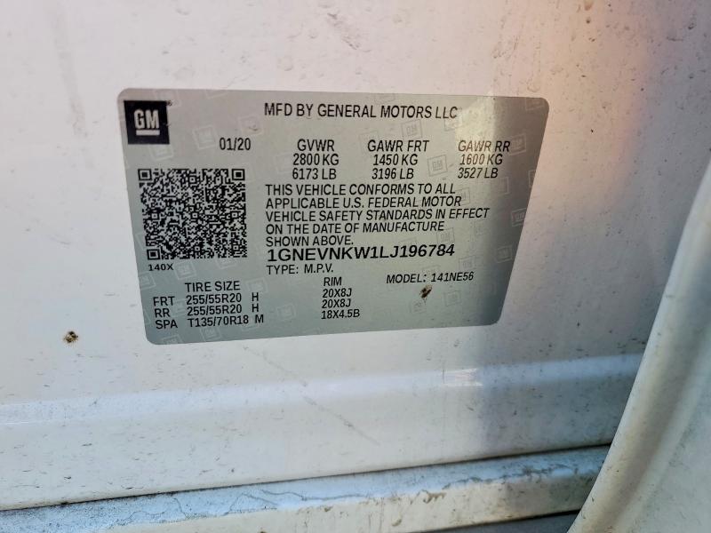 54803716 :رقم المزاد ، 1GNEVNKW1LJ196784 vin ، 2020 Chevrolet Traverse مزاد بيع