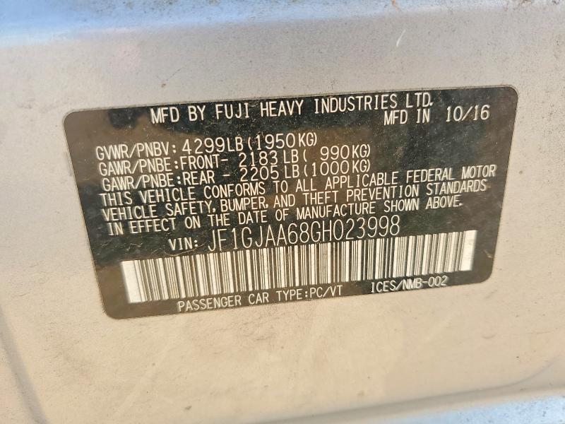Aukcja sprzedaży 2016 Subaru Impreza, vin: JF1GJAA68GH023998, numer aukcji: 53797106