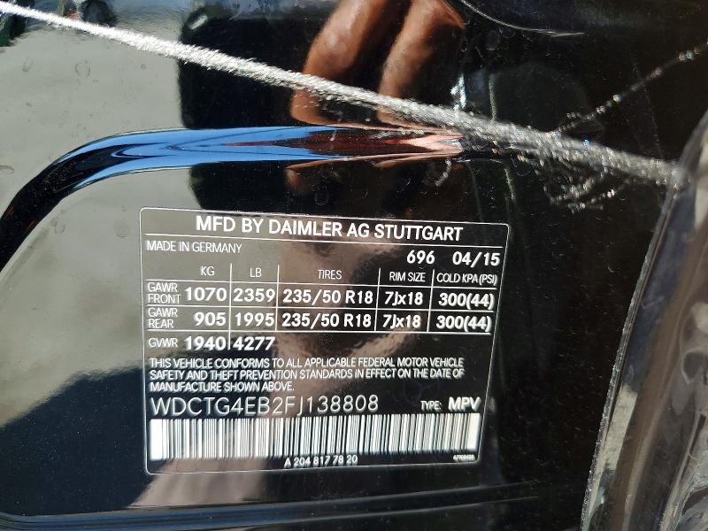 Aukcja sprzedaży 2015 Mercedes Benz Gla, vin: WDCTG4EB2FJ138808, numer aukcji: 52556996