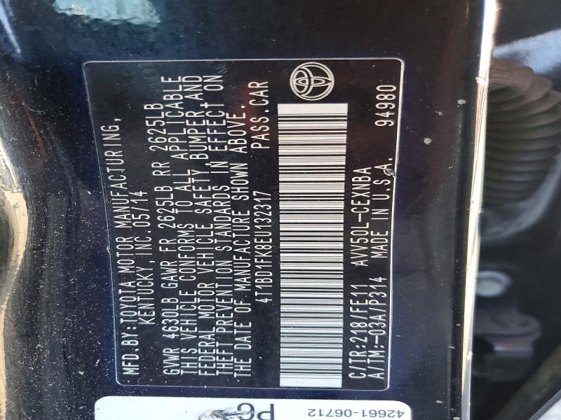 Продажа на аукционе авто 2014 Toyota Camry Hybrid, vin: 4T1BD1FK8EU132317, номер лота: 53903796