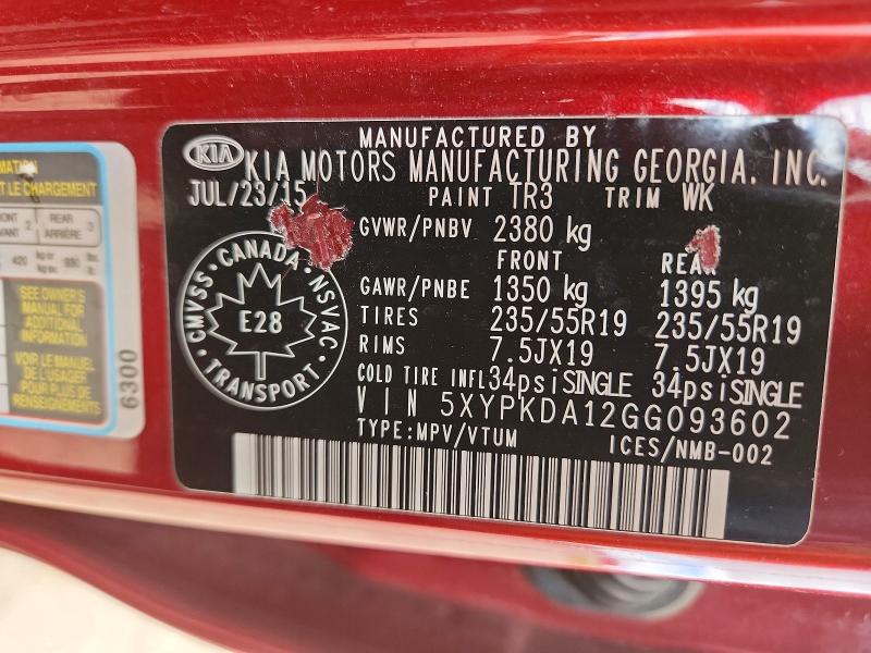 Продаж на аукціоні авто 2016 Kia Sorento, vin: 5XYPKDA12GG093602, номер лоту: 53291036
