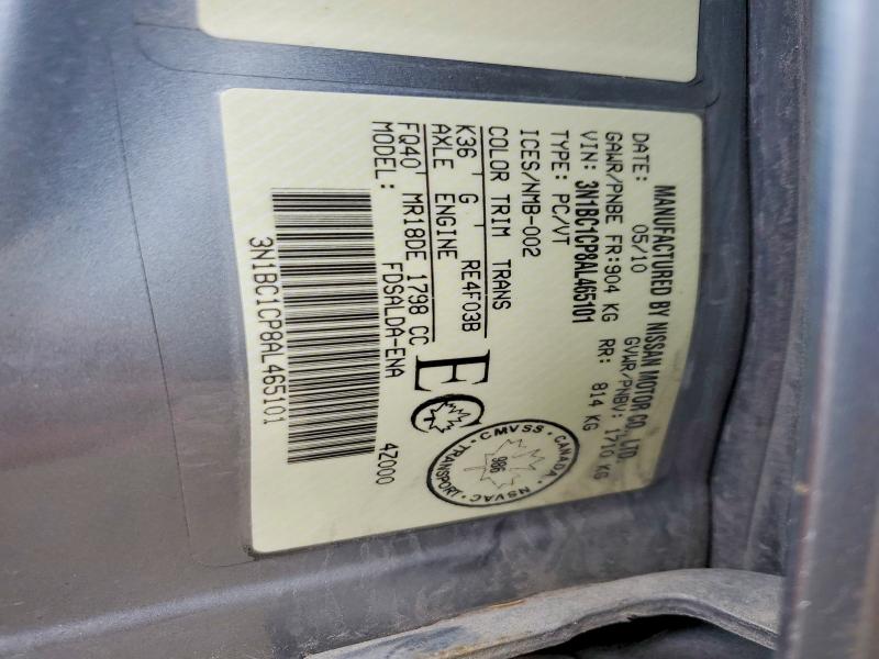2010 Nissan Versa მანქანა იყიდება აუქციონზე, vin: 3N1BC1CP8AL465101, აუქციონის ნომერი: 50746706