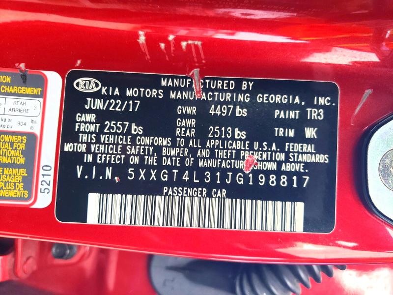 54656116 :رقم المزاد ، 5XXGT4L31JG198817 vin ، 2018 Kia Optima مزاد بيع